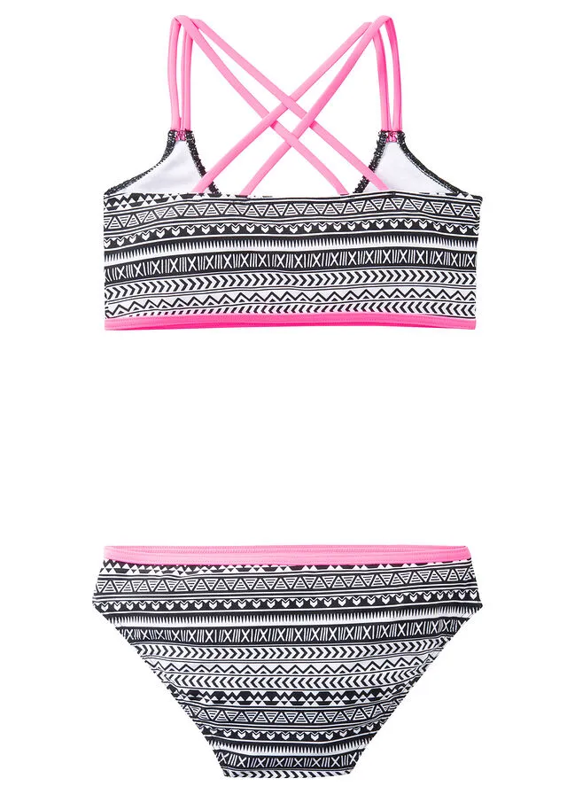 Bikini para niñas (conjunto de 2 piezas) Negro-blanco-rosa
