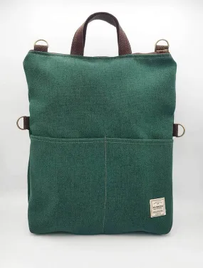 Bolso-mochila verde bosque de tapicería reciclada