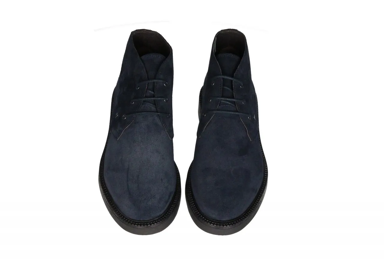 Bota Cordon Nobuck Azul Piso Goma